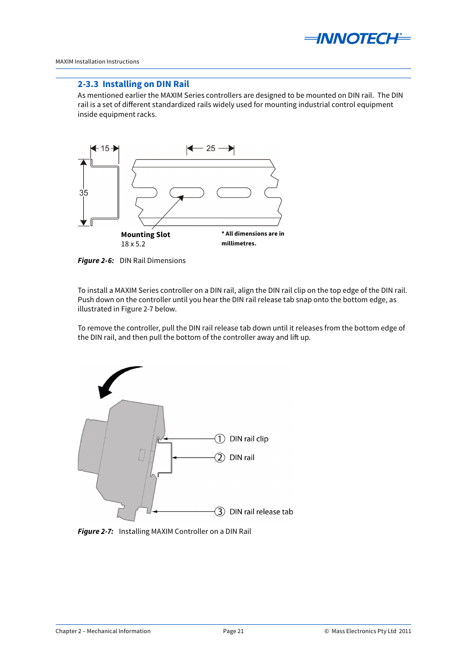 3.3 installing on din rail | Innotech Maxim User Manual | Page 21 / 60