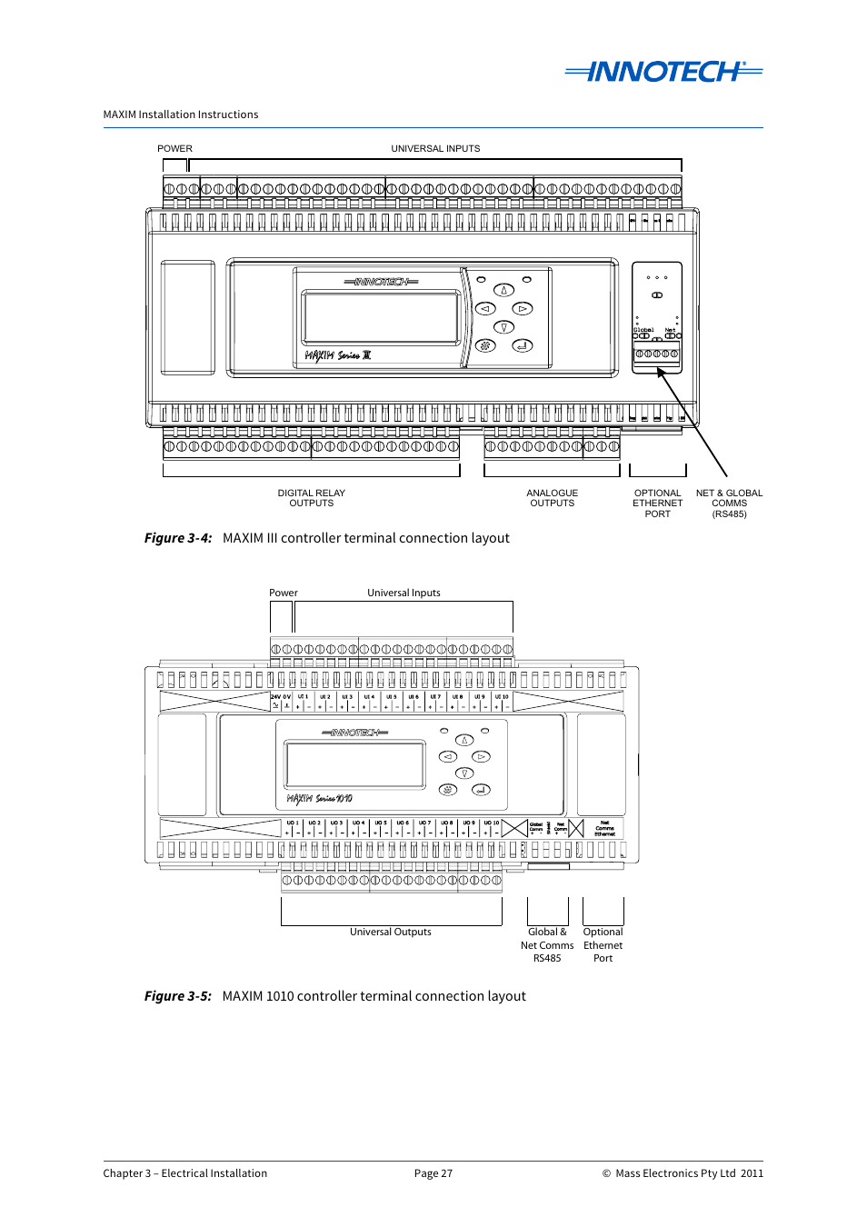 Maxim iii controller terminal connection layout, Maxim 1010 controller terminal connection layout | Innotech Maxim User Manual | Page 27 / 60