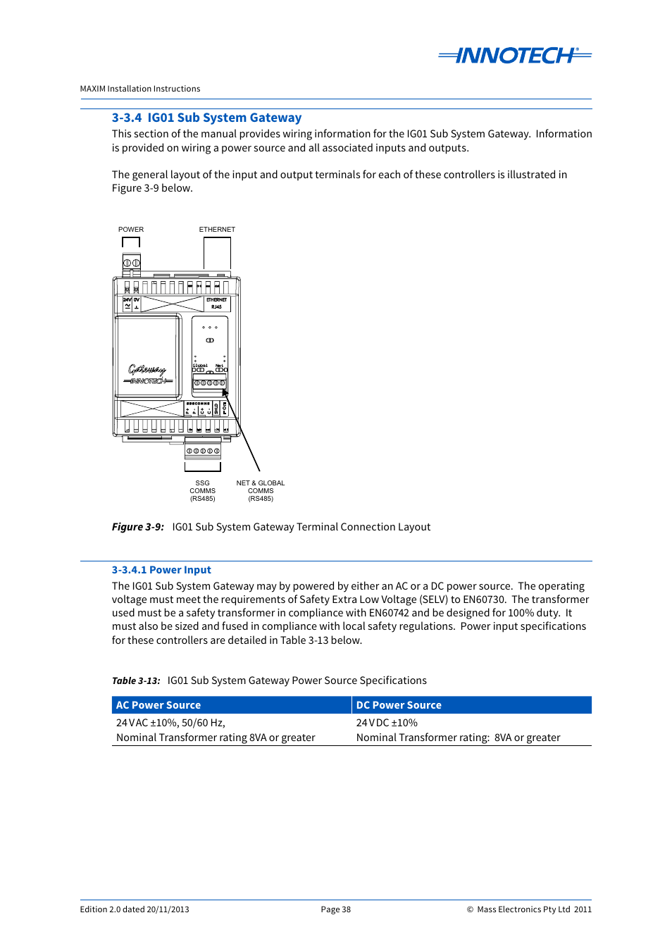 Ig01 sub system gateway terminal connection layout, 3.4 ig01 sub system gateway | Innotech Maxim User Manual | Page 38 / 60