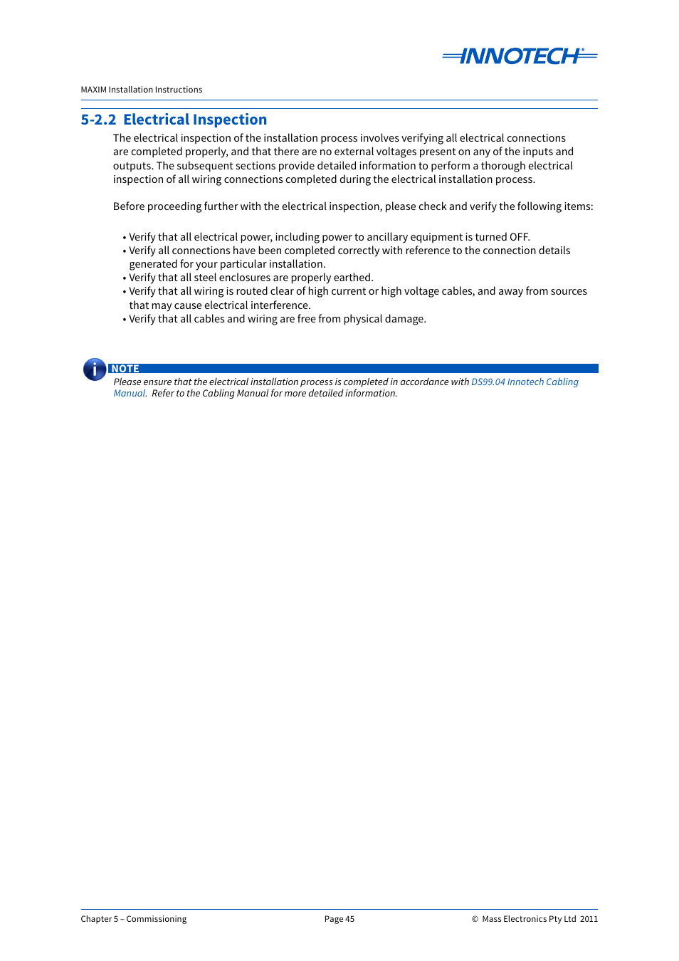 2.2 electrical inspection | Innotech Maxim User Manual | Page 45 / 60