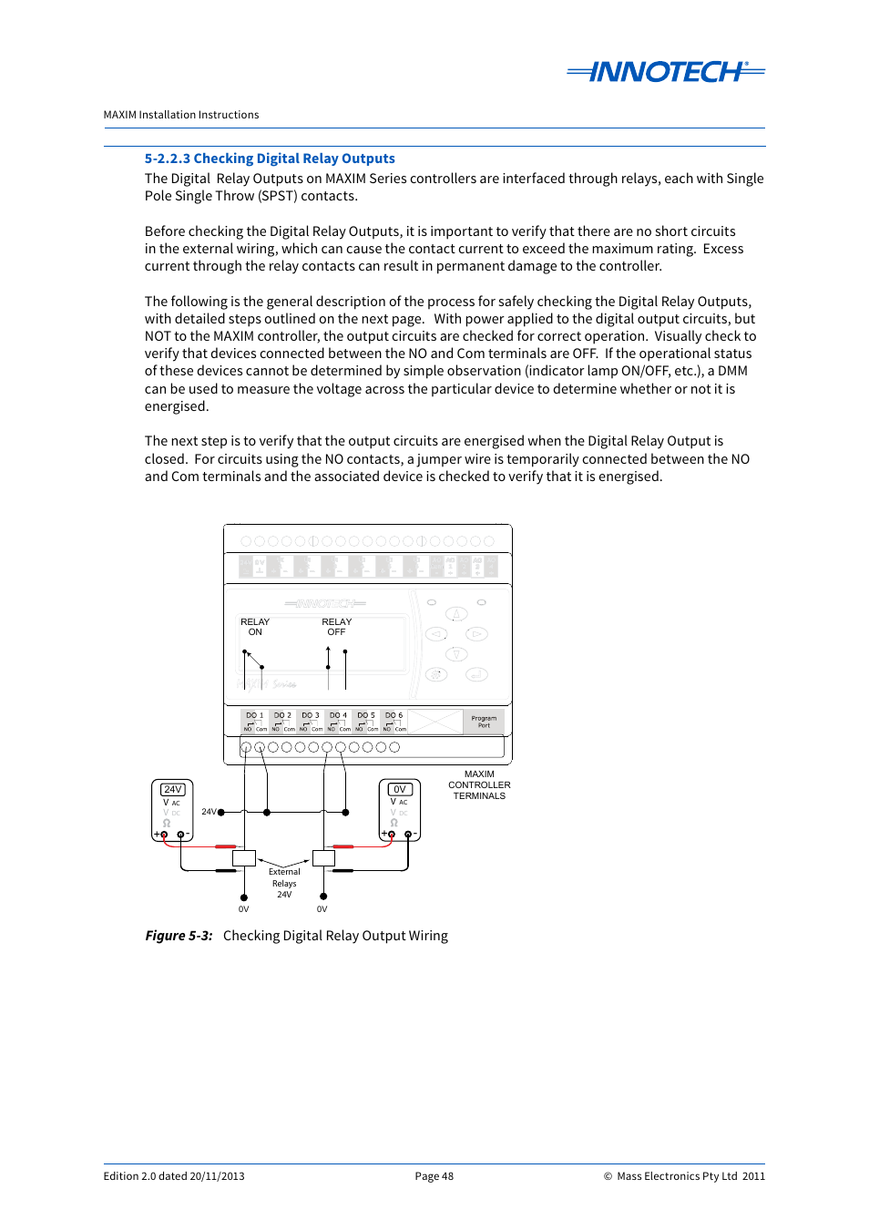 Checking digital relay output wiring | Innotech Maxim User Manual | Page 48 / 60