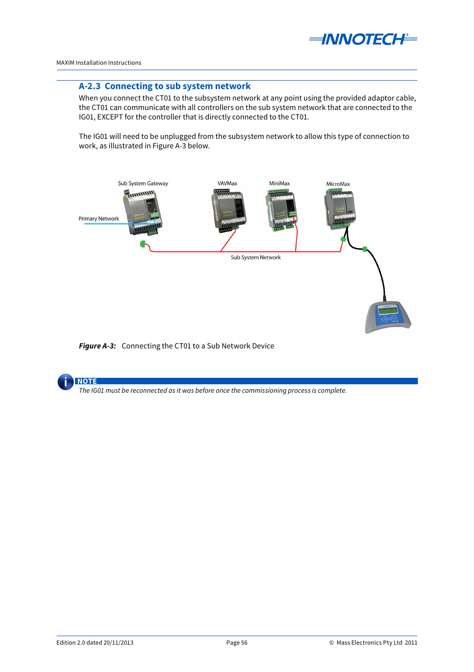 Connecting the ct01 to a sub network device, A-2.3 connecting to sub system network | Innotech Maxim User Manual | Page 56 / 60