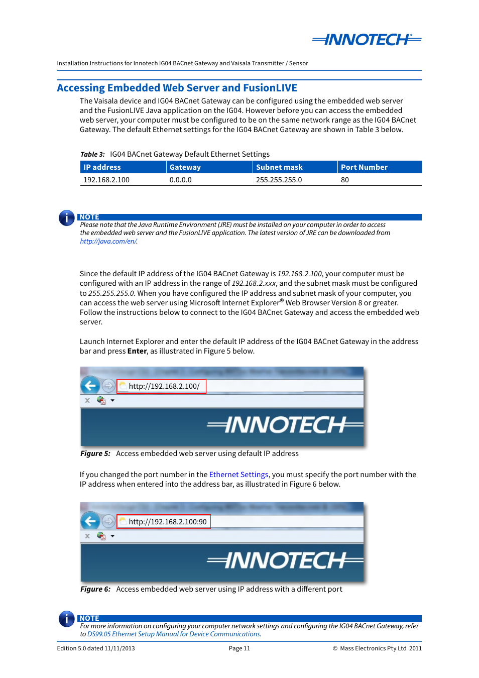 Accessing embedded web server and fusionlive | Innotech IG04 BACnet Gateway User Manual | Page 11 / 24