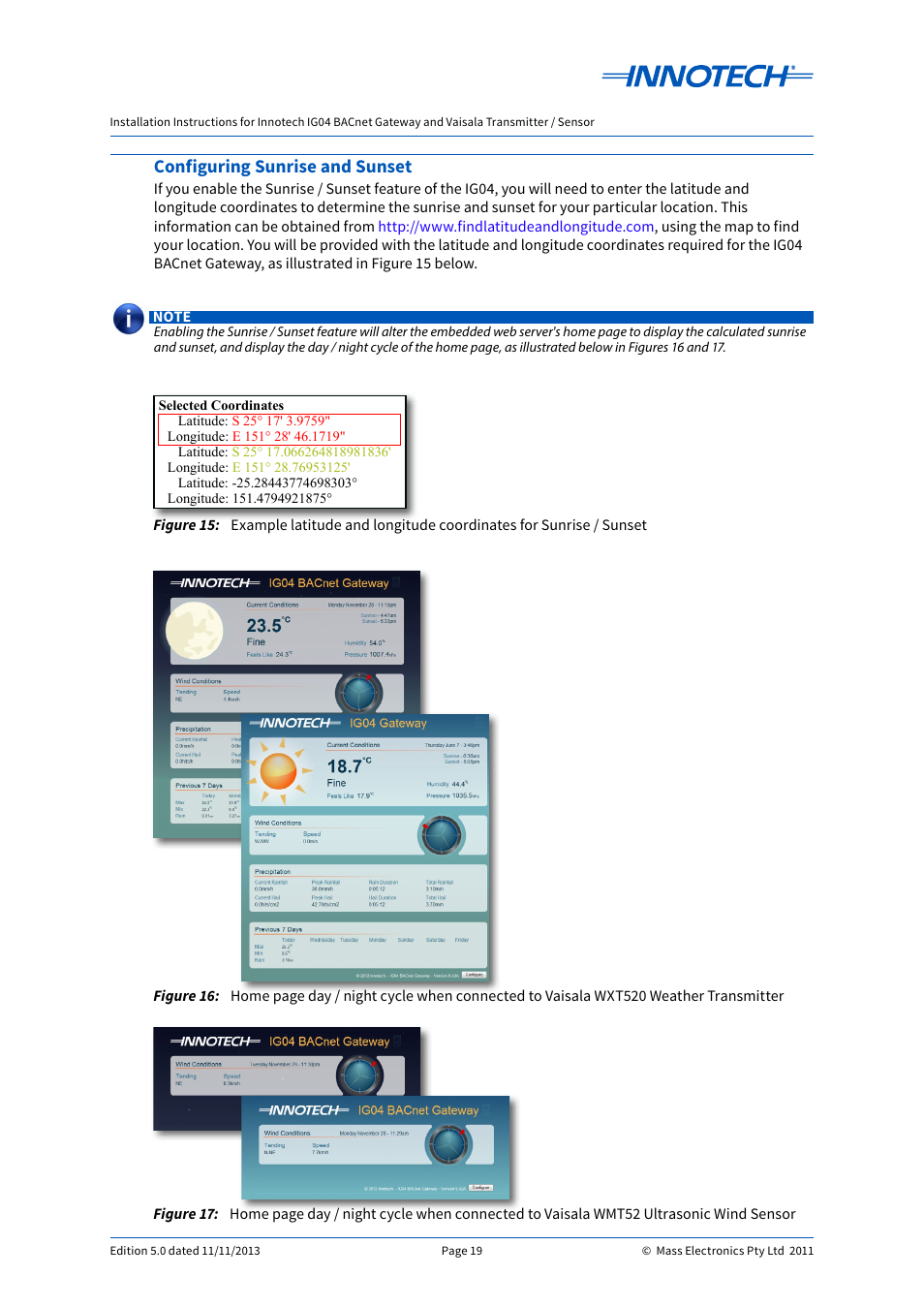 Configuring sunrise and sunset | Innotech IG04 BACnet Gateway User Manual | Page 19 / 24