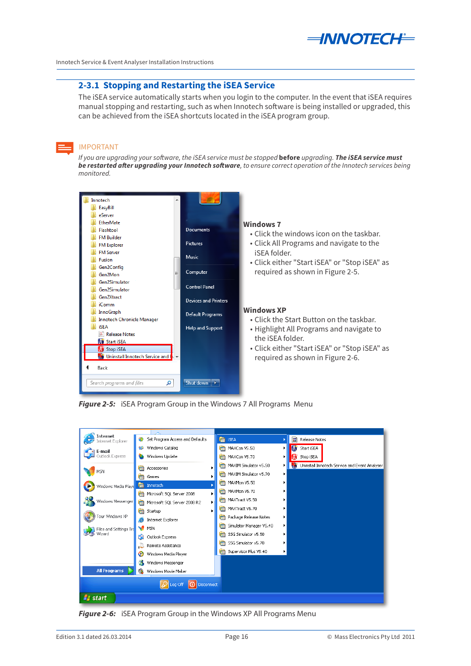 3.1 stopping and restarting the isea service | Innotech iSEA User Manual | Page 16 / 44