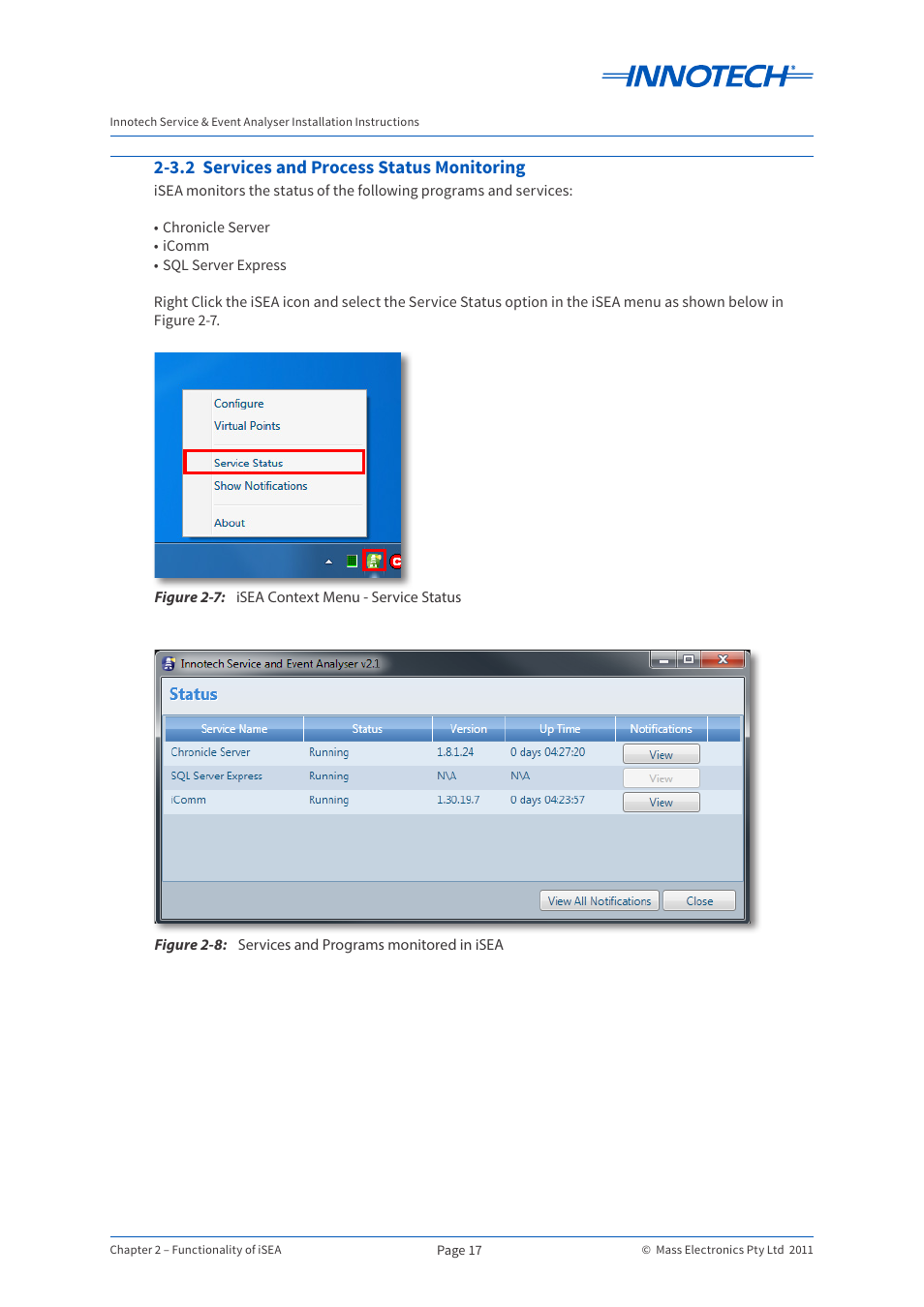 3.2 services and process status monitoring | Innotech iSEA User Manual | Page 17 / 44