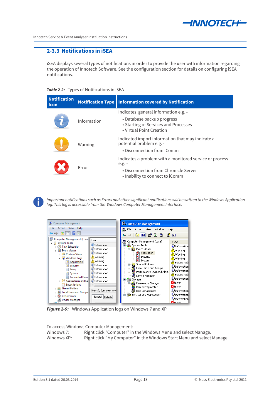 3.3 notifications in isea | Innotech iSEA User Manual | Page 18 / 44