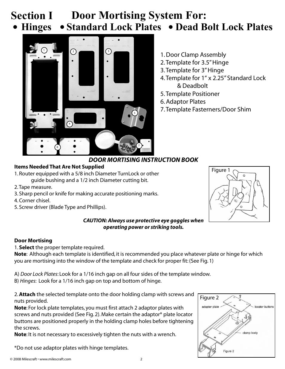 Hinges standard lock plates dead bolt lock plates | Milescraft 1293 - InteriorDoor Kit User Manual | Page 2 / 20