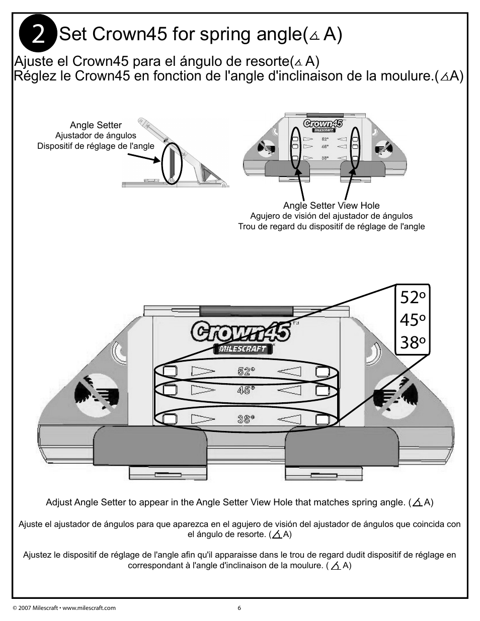 Set crown45 for spring angle( a) | Milescraft 1405 - Crown45 User Manual | Page 6 / 8