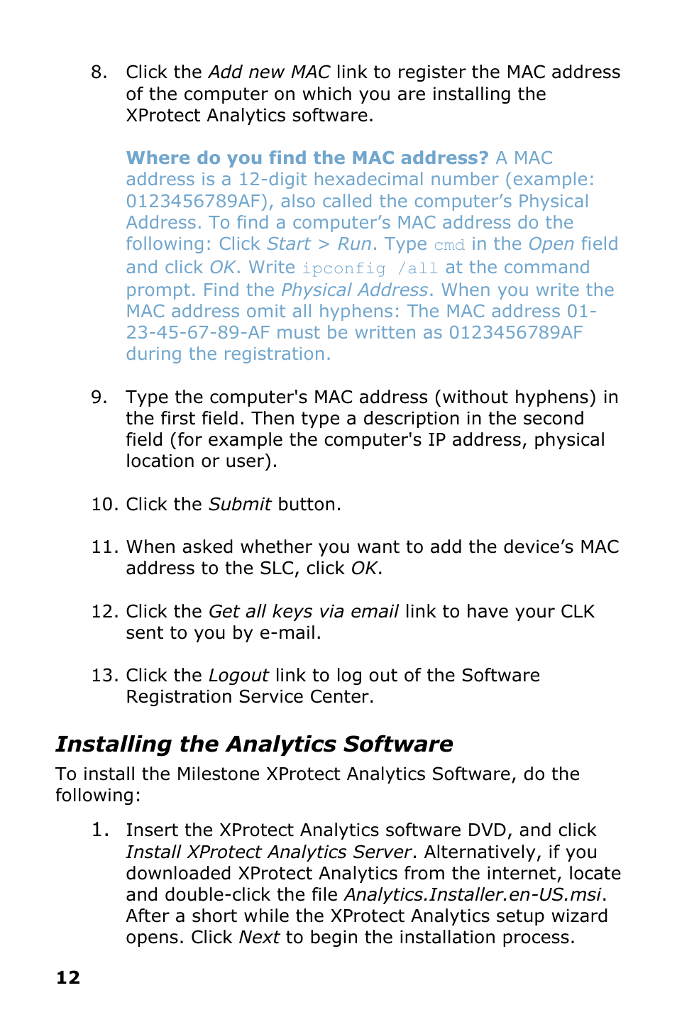 Installing the analytics software | Milestone Analytics 2.2 BOSCH VCA User Manual | Page 13 / 18