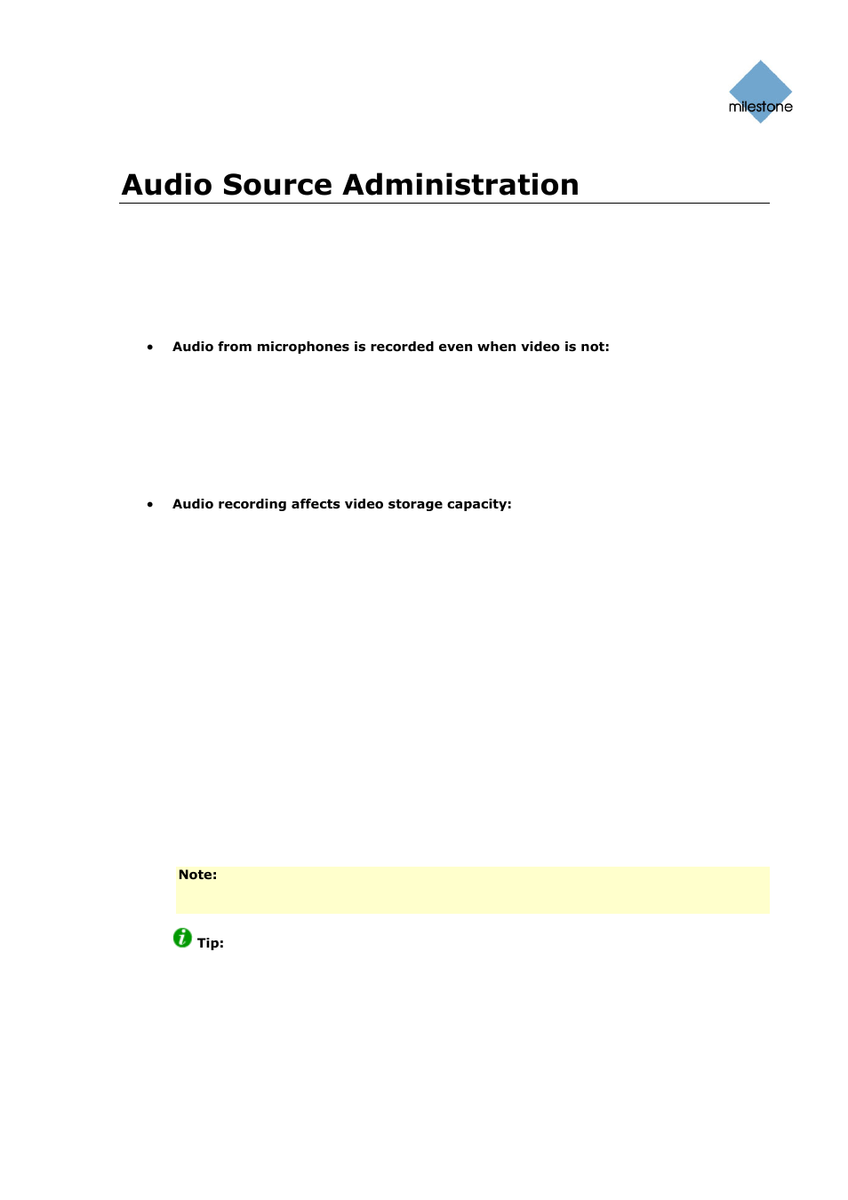 Audio source administration, Important information about using audio, Microphone settings window | Milestone Basis+ 6.5 User Manual | Page 59 / 160