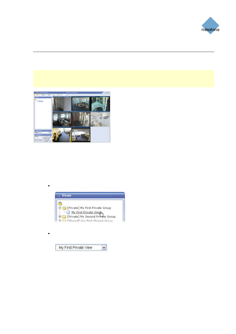 Viewing live video, Selecting a view, Image bars | Milestone Remote Client 3.5 User Manual | Page 28 / 49
