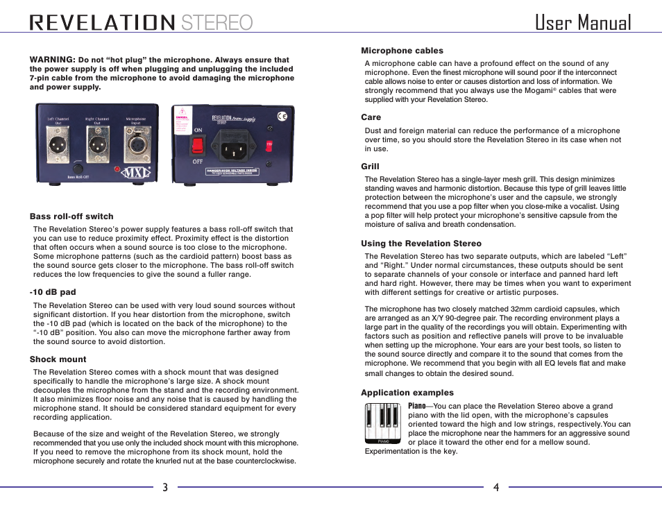 User manual stereo | MXL Revelation Stereo User Manual | Page 4 / 4