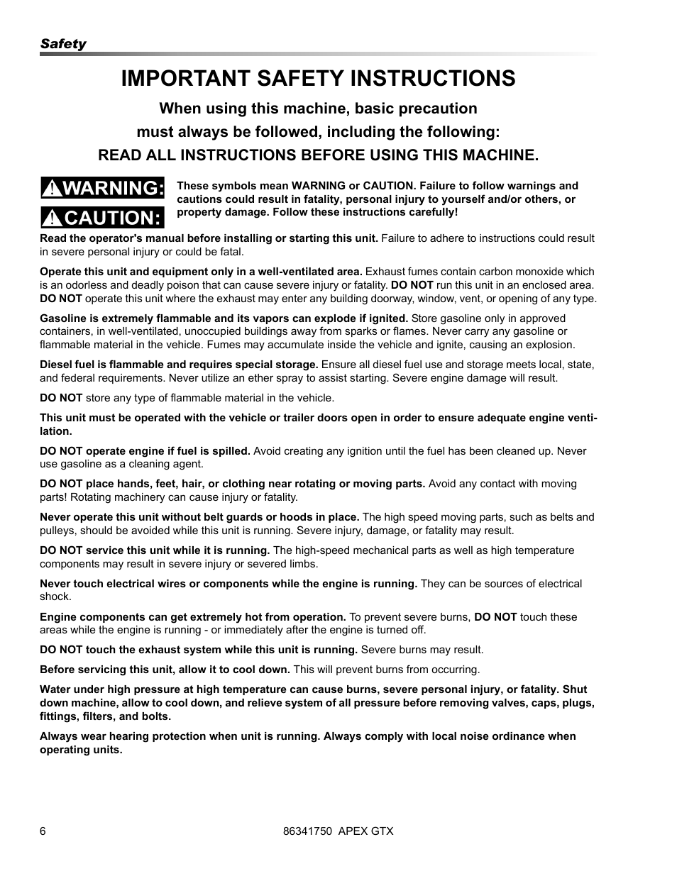 Important safety instructions | Prochem Apex GTX User Manual | Page 8 / 166