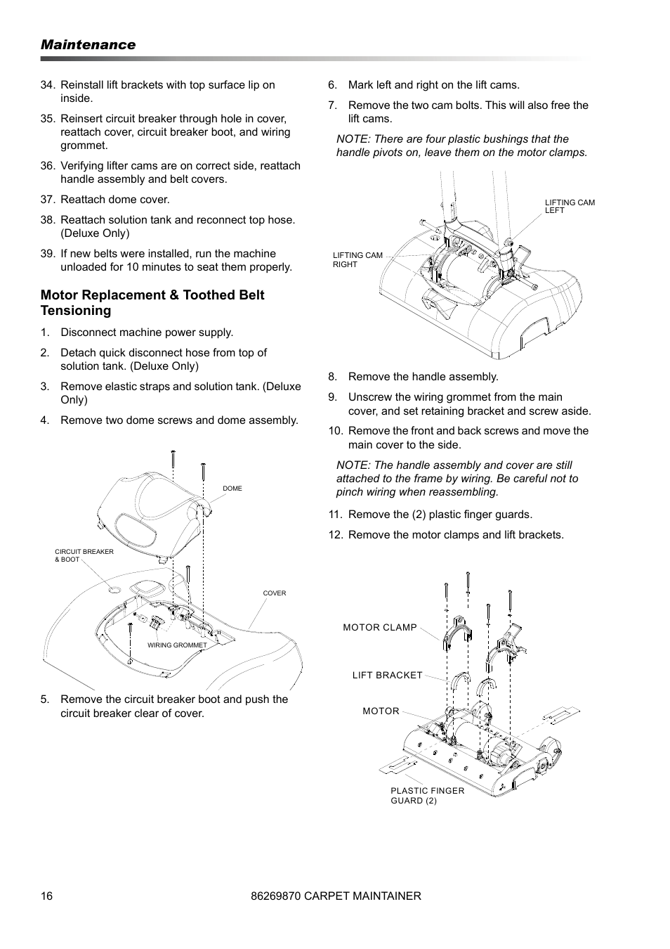 Maintenance, Motor replacement & toothed belt tensioning | Prochem ProCaps Deluxe User Manual | Page 16 / 55