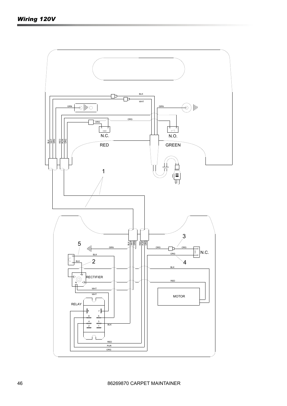 Wiring 120v, N.o. n.c. red green | Prochem ProCaps Deluxe User Manual | Page 46 / 55