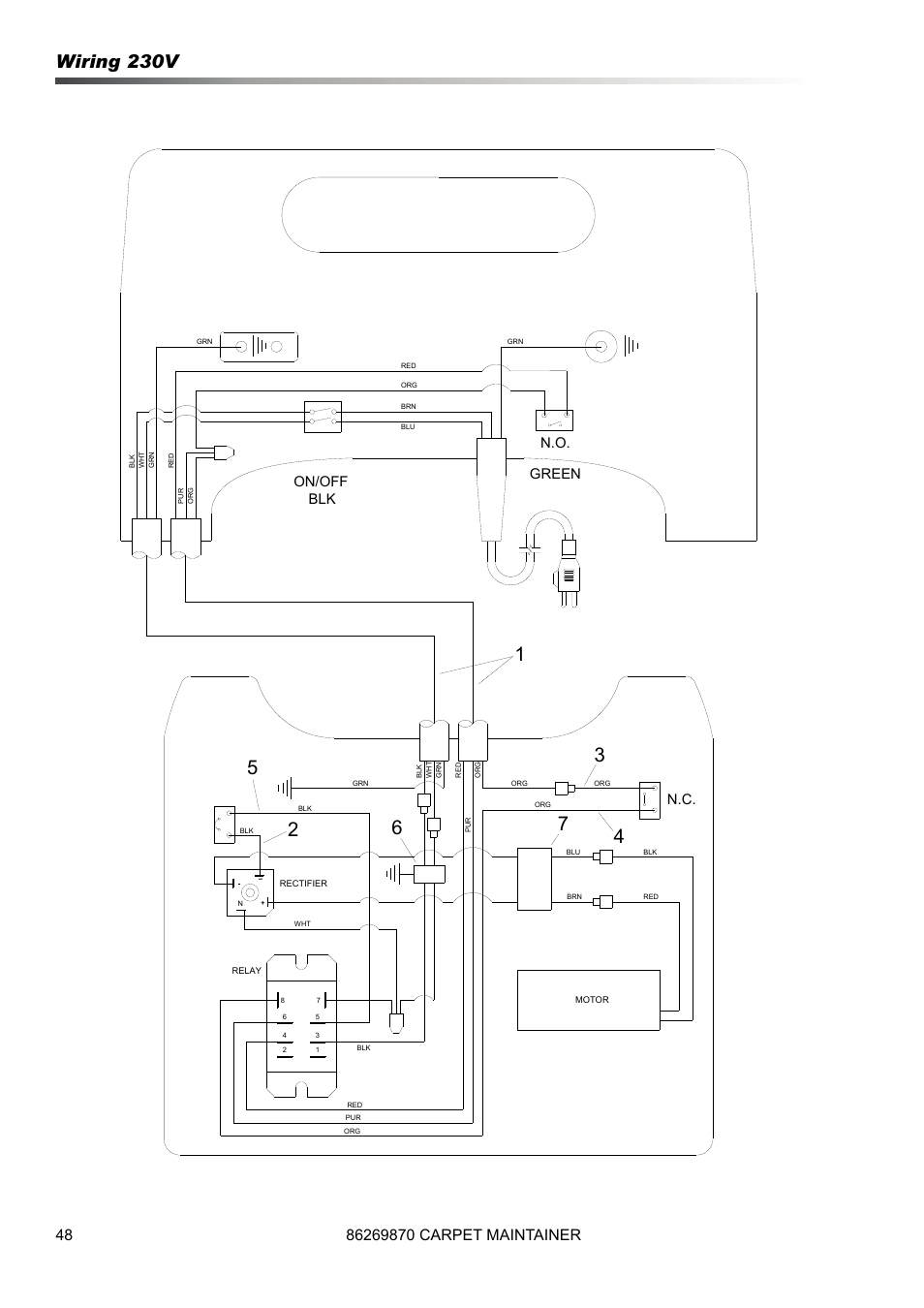 Wiring 230v, N.o. green, On/off blk | Prochem ProCaps Deluxe User Manual | Page 48 / 55