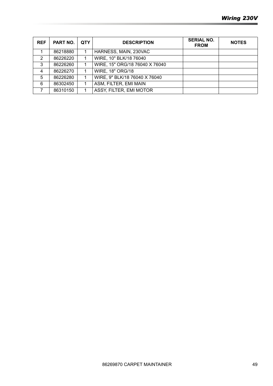 Wiring 230v | Prochem ProCaps Deluxe User Manual | Page 49 / 55