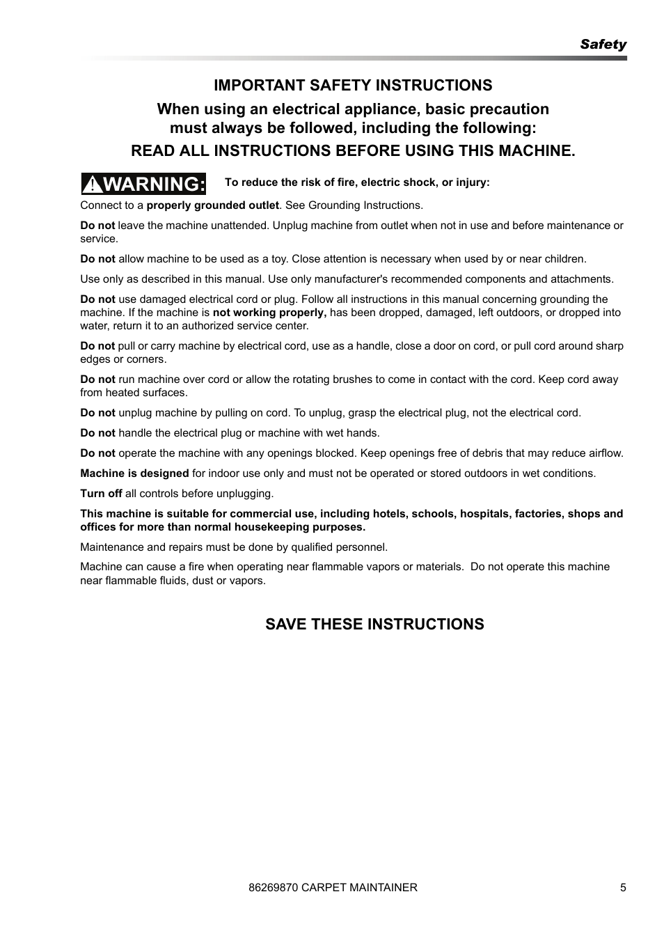 Save these instructions | Prochem ProCaps Deluxe User Manual | Page 5 / 55