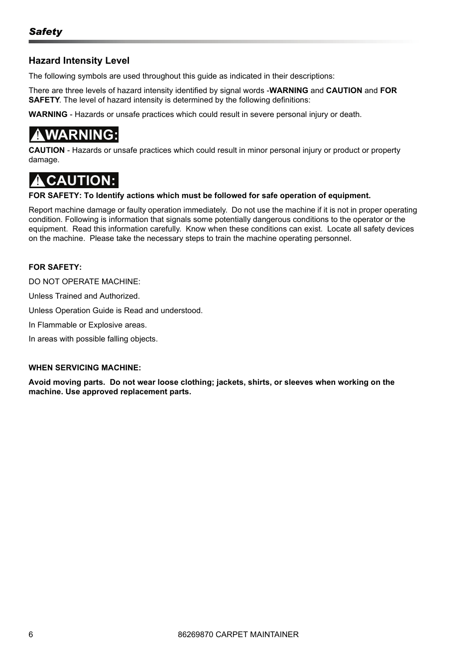 Safety hazard intensity level | Prochem ProCaps Deluxe User Manual | Page 6 / 55