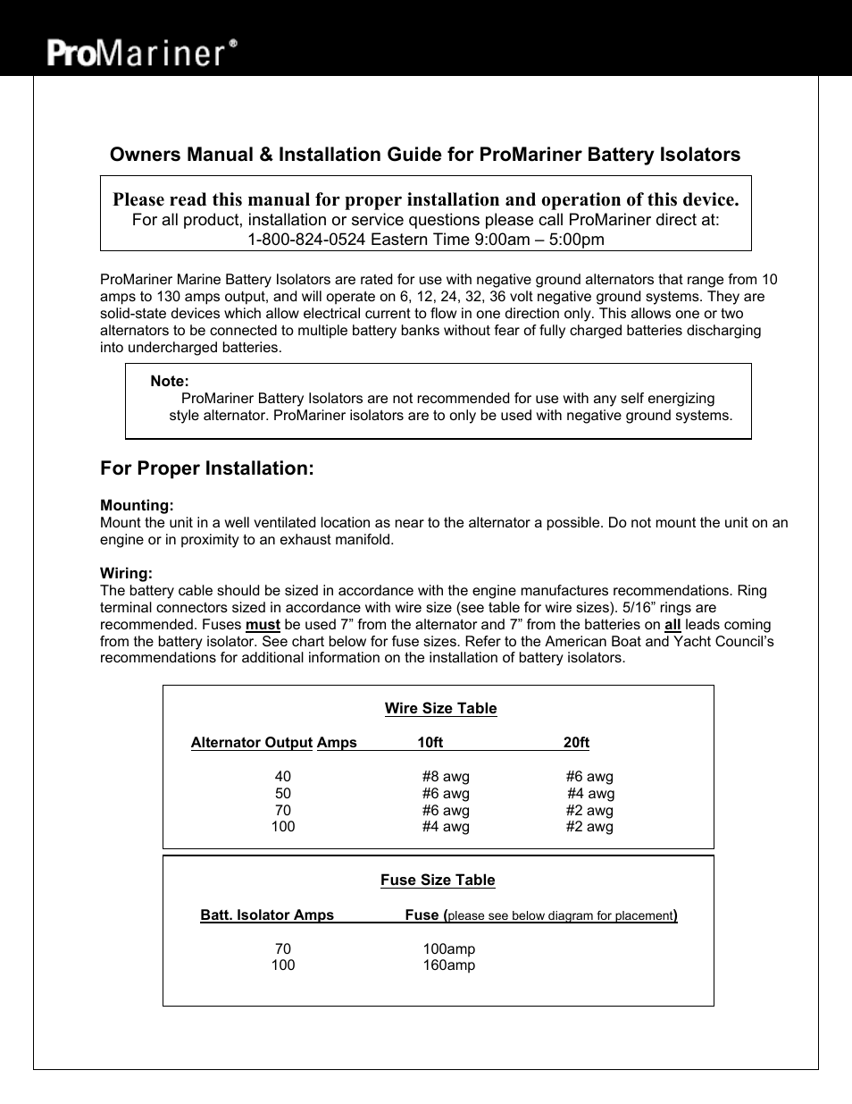 ProMariner Battery Isolator User Manual | 2 pages