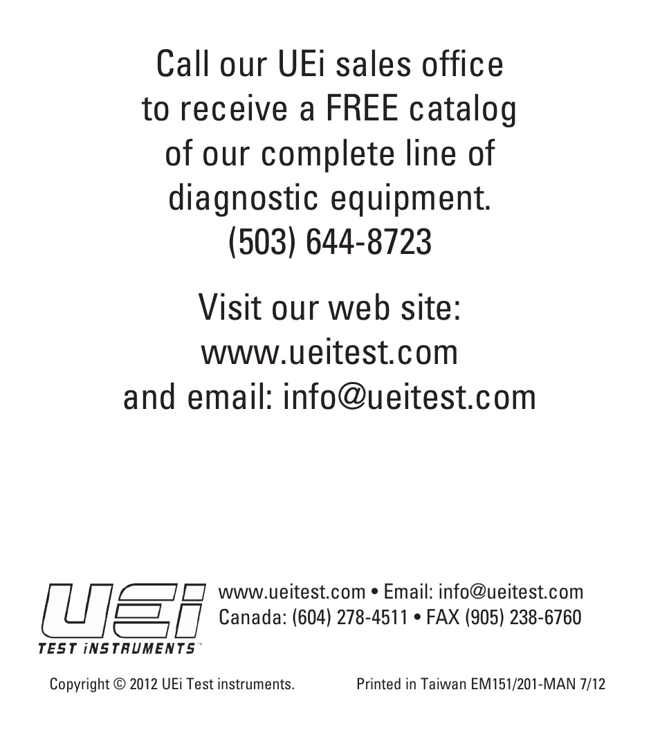 UEi Test Instruments EM201SPKIT User Manual | Page 12 / 12