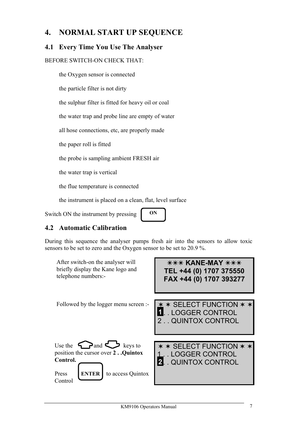 Normal start up sequence | UEi Test Instruments KM9106/P User Manual | Page 7 / 67