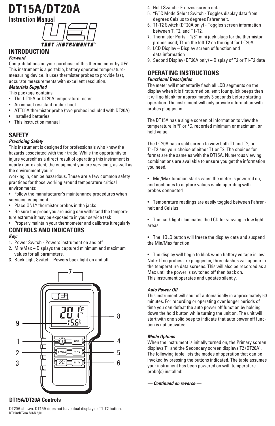 UEi Test Instruments DT20A User Manual | 2 pages