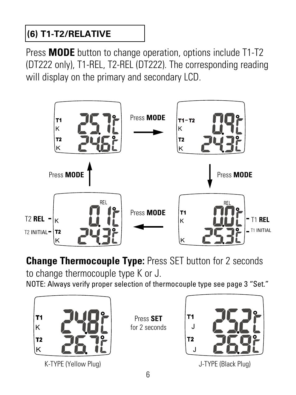 6) t1-t2/relative | UEi Test Instruments DT222 User Manual | Page 8 / 12