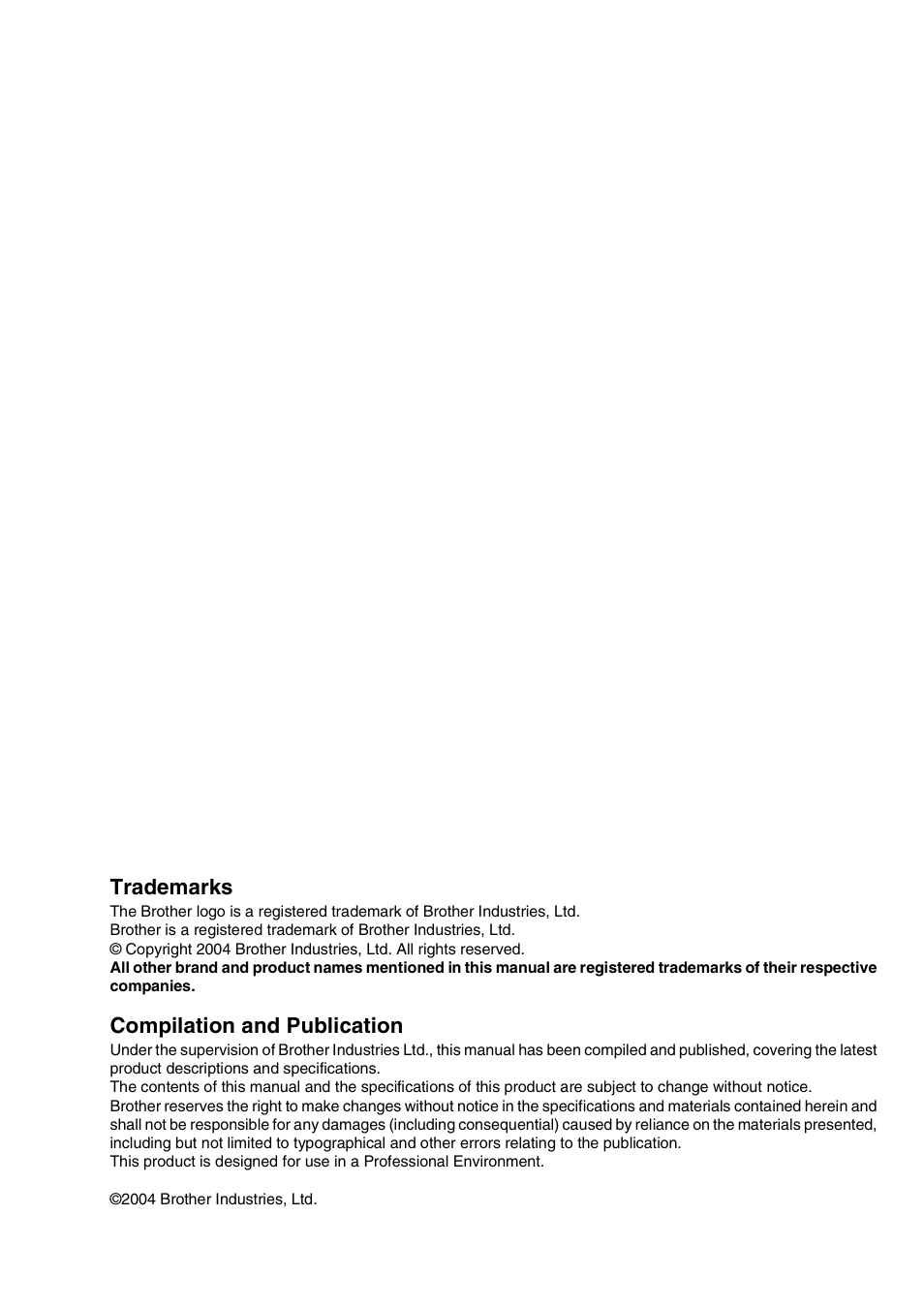 Trademarks, Compilation and publication | Brother FAX-1940CN User Manual | Page 17 / 18