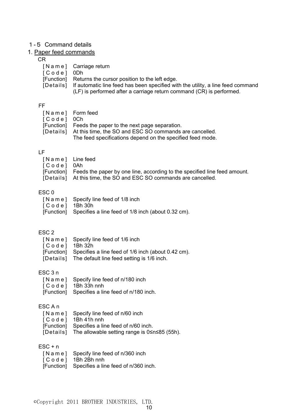 Command details, Paper feed commands | Brother PJ-623 User Manual | Page 10 / 32