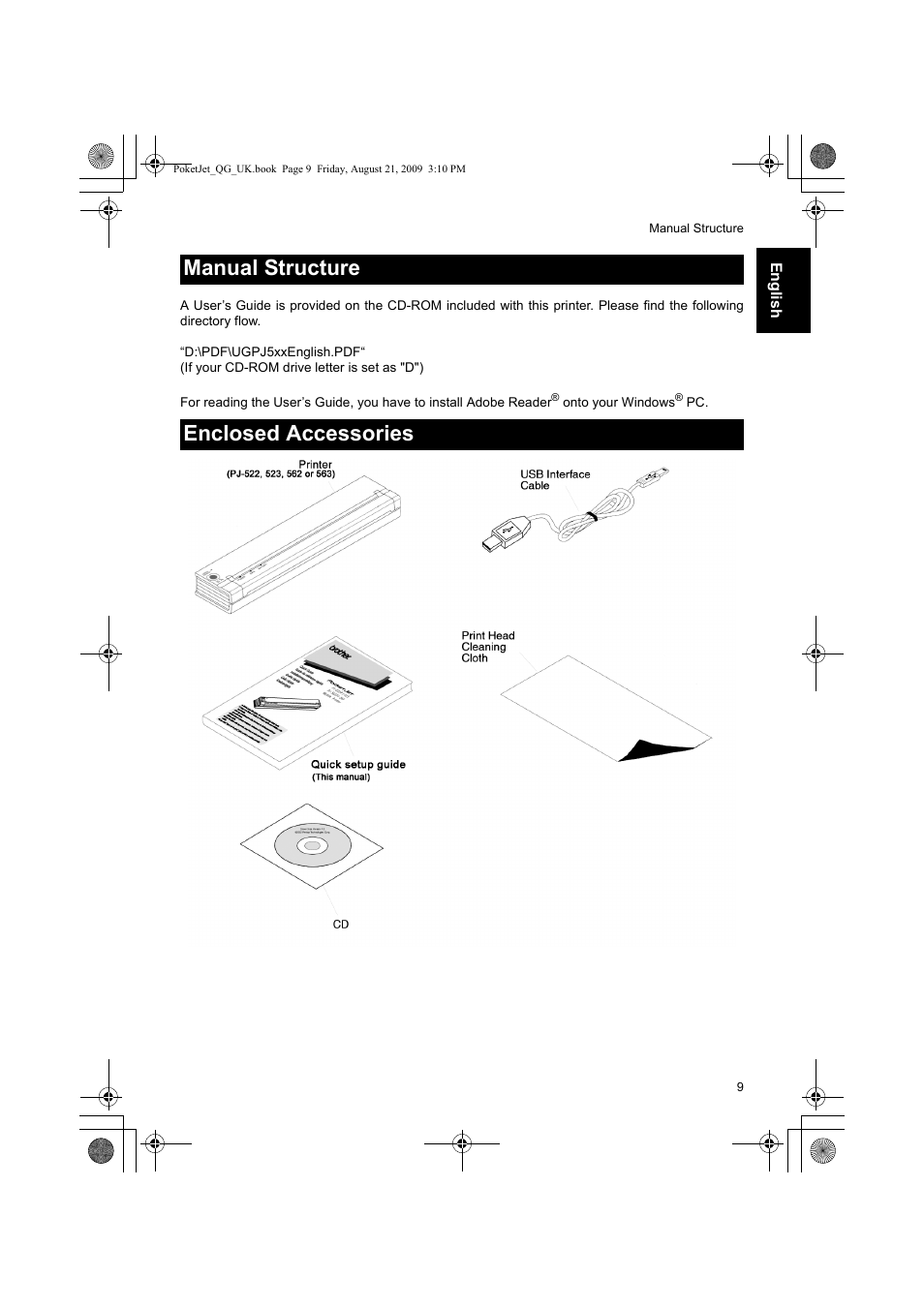 Manual structure enclosed accessories | Brother PJ-523 User Manual | Page 10 / 170