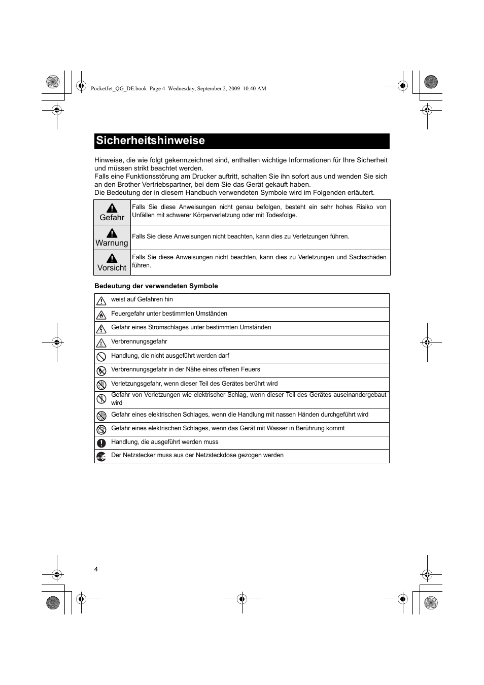 Sicherheitshinweise | Brother PJ-523 User Manual | Page 28 / 170