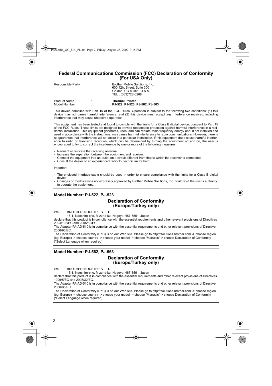 Brother PJ-523 User Manual | Page 3 / 170