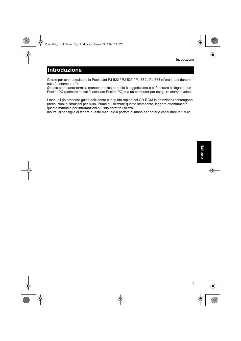 Introduzione | Brother PJ-523 User Manual | Page 37 / 170