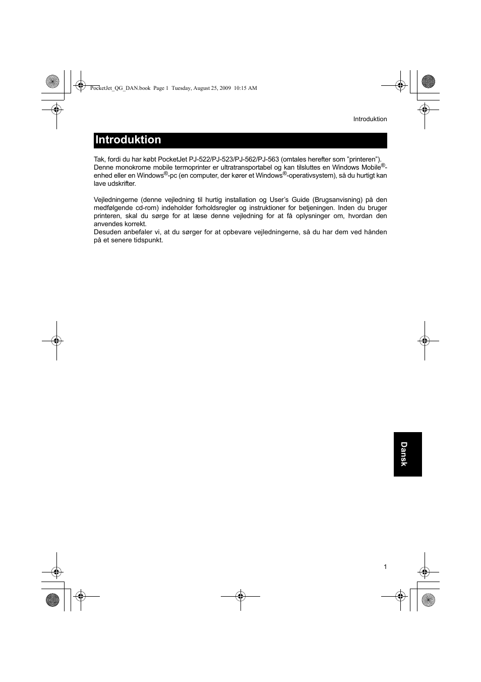 Introduktion | Brother PJ-523 User Manual | Page 71 / 170