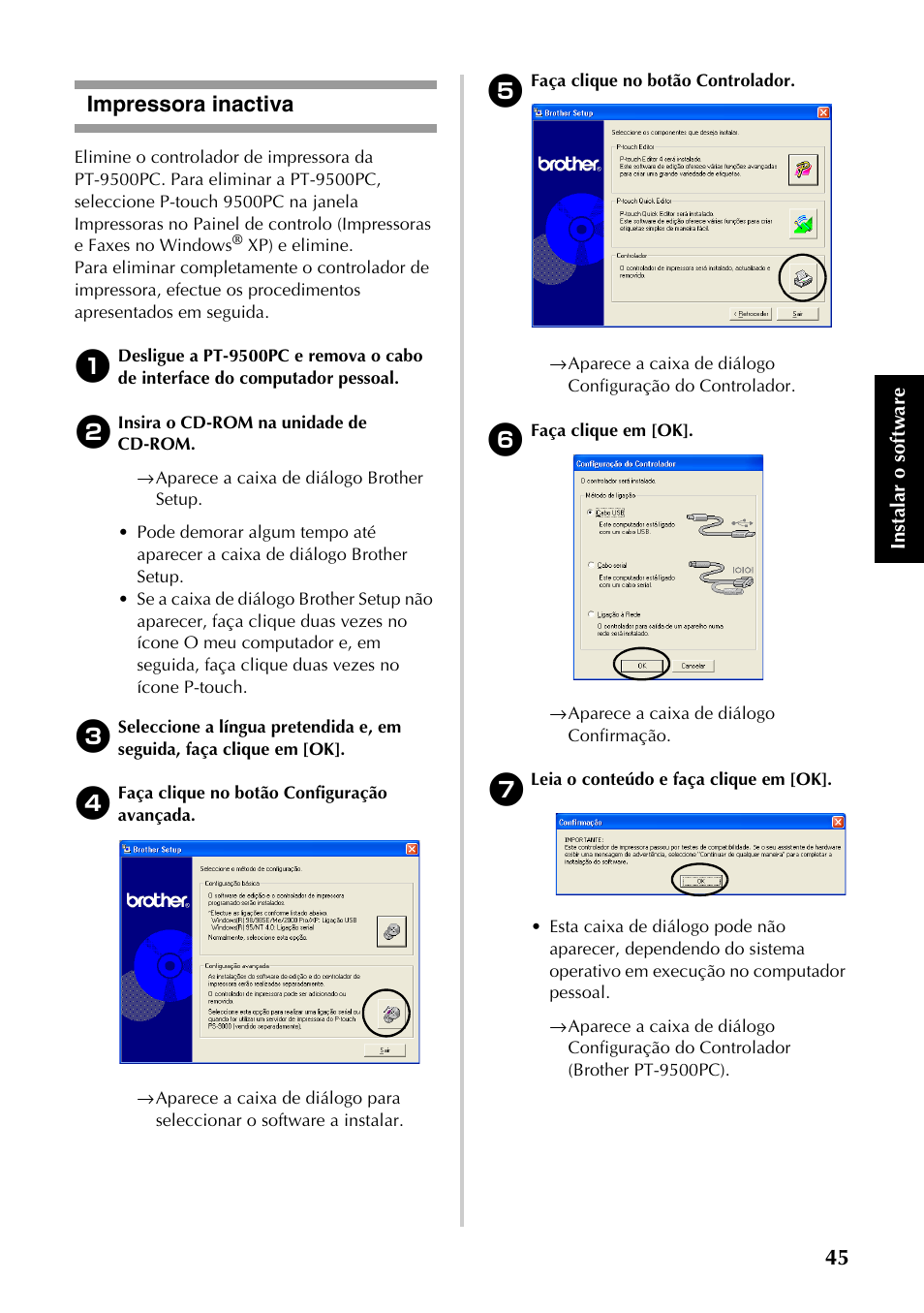Impressora inactiva | Brother PT-9500PC User Manual | Page 163 / 353