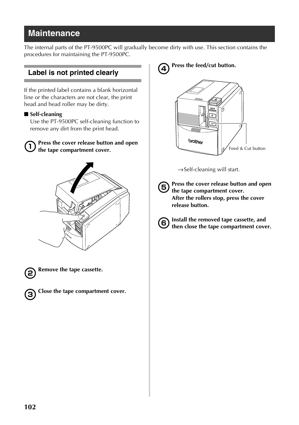 Maintenance, Label is not printed clearly | Brother PT-9500PC User Manual | Page 337 / 353