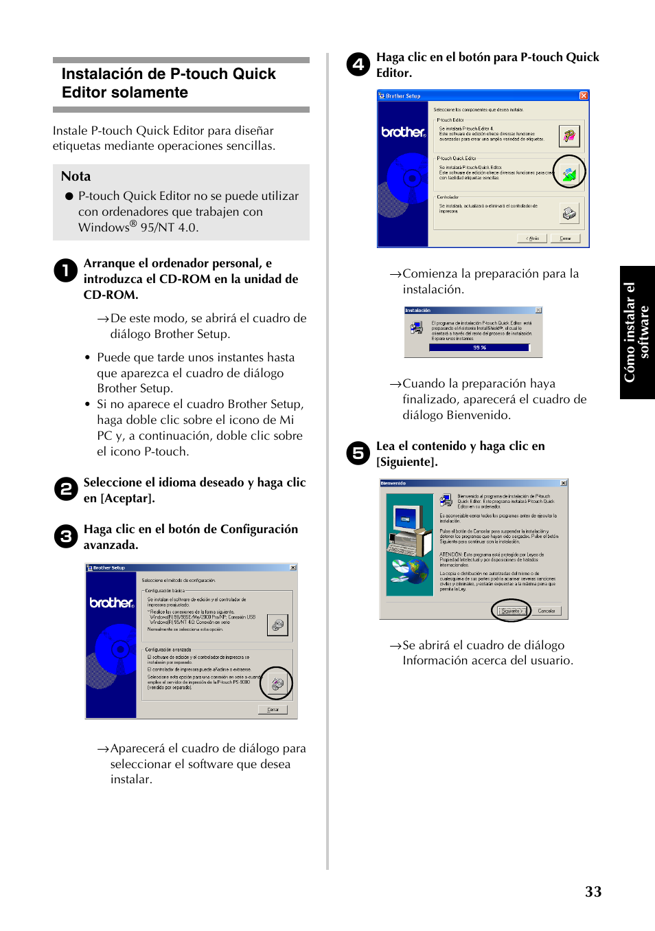 Instalación de p-touch quick editor solamente, En “instalación, De p-touch quick editor solamente | P.33). a co, P.33) | Brother PT-9500PC User Manual | Page 34 / 353