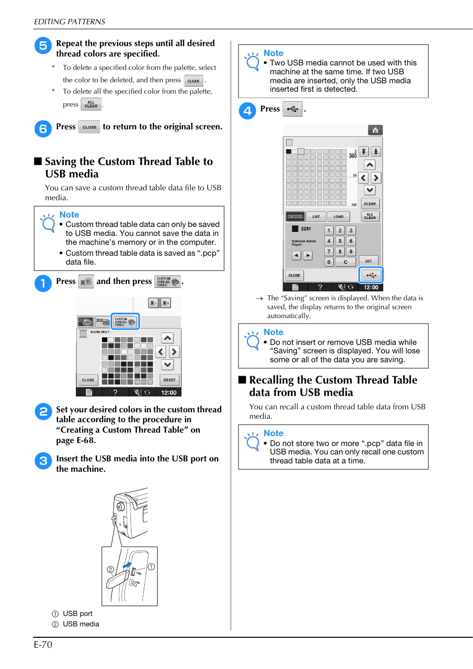 Saving the custom thread table to usb media | Brother Innov-is V5 User Manual | Page 250 / 312