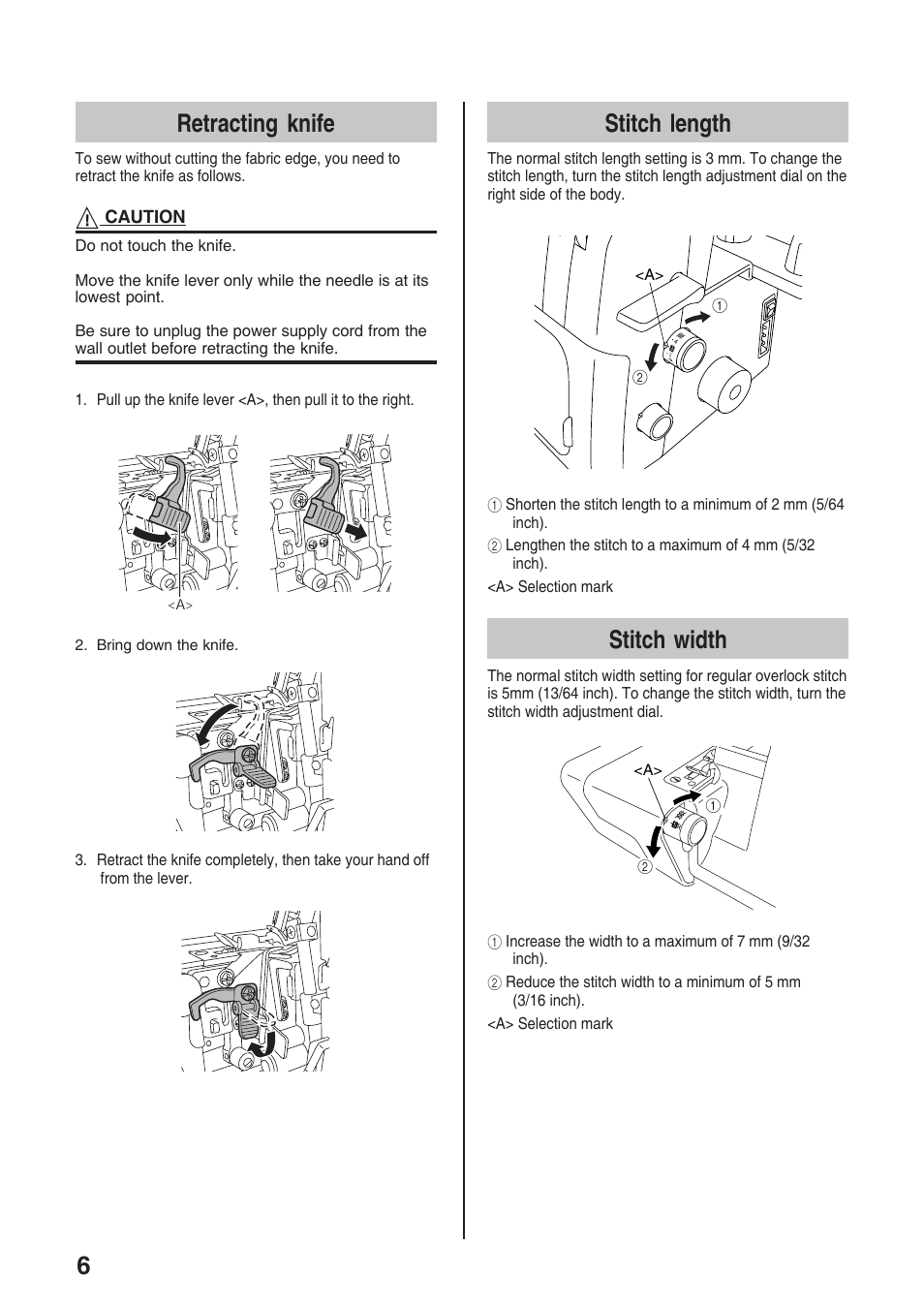 6retracting knife, Stitch length, Stitch width | Brother 4234D User Manual | Page 10 / 80