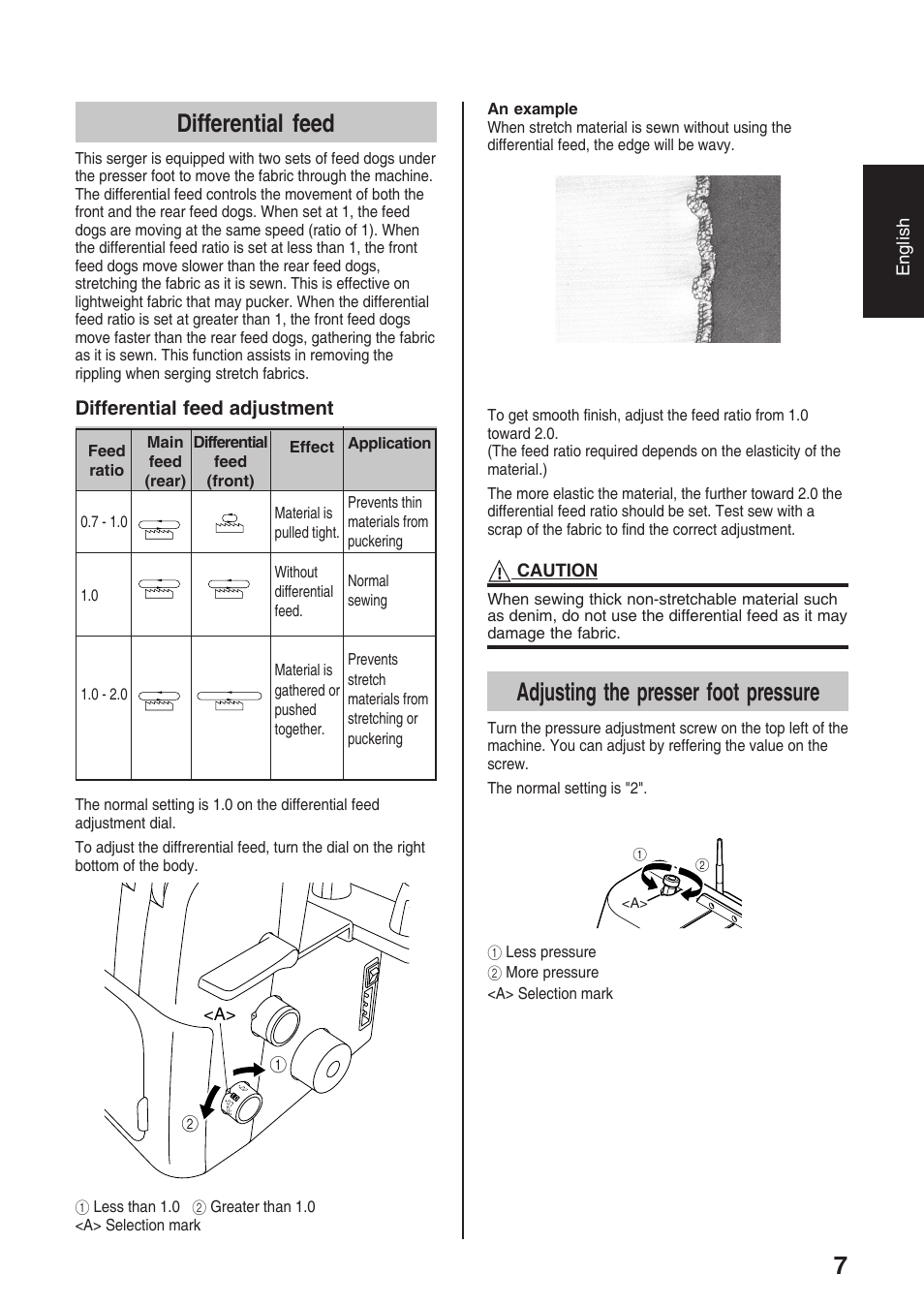 Differential feed, Adjusting the presser foot pressure, Differential feed adjustment | Brother 4234D User Manual | Page 11 / 80