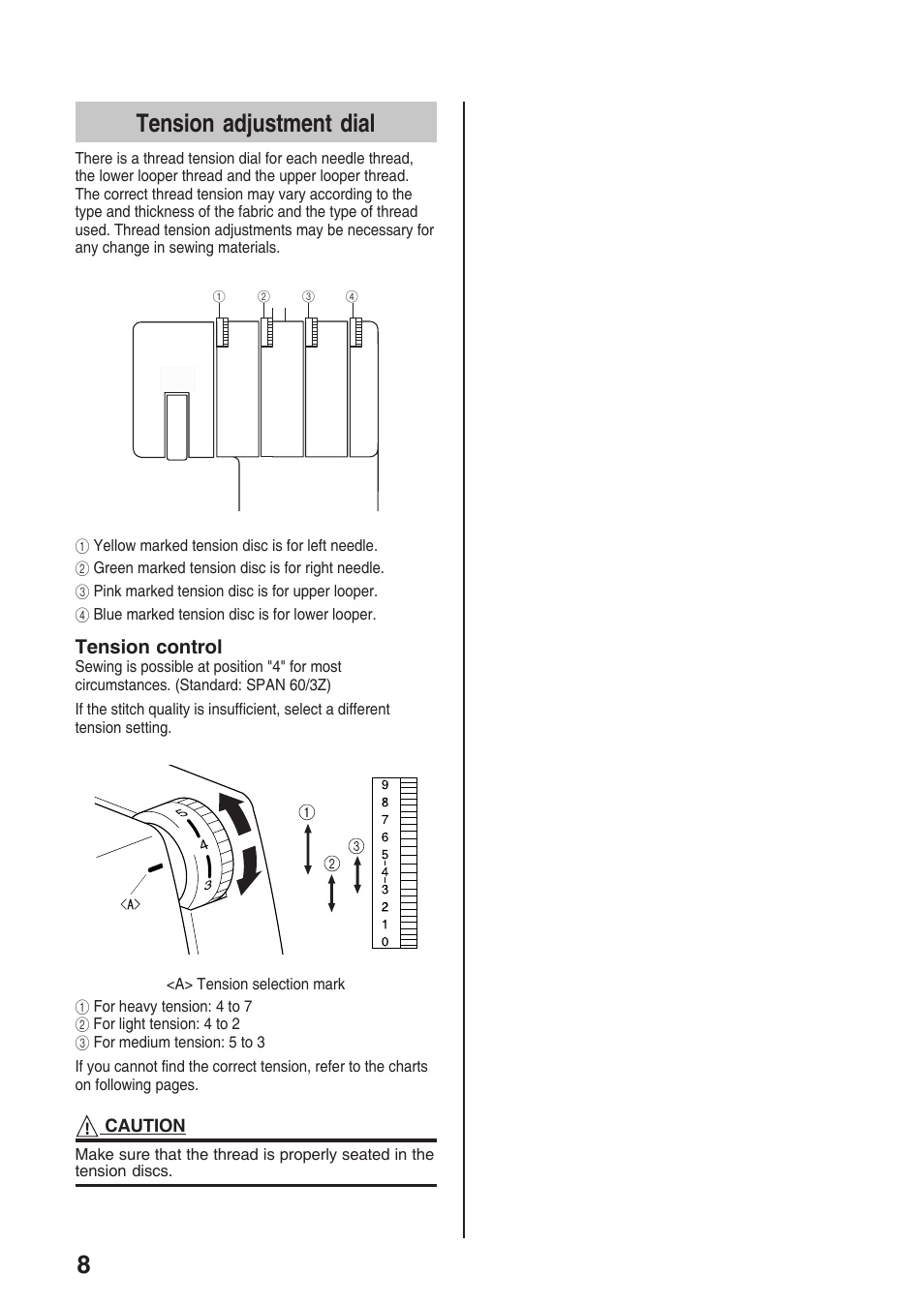 8tension adjustment dial, Tension control | Brother 4234D User Manual | Page 12 / 80