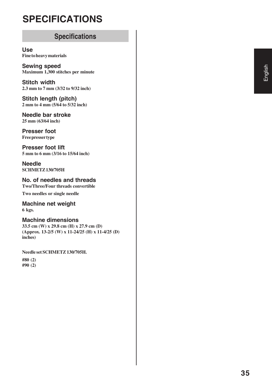 Specifications | Brother 4234D User Manual | Page 39 / 80