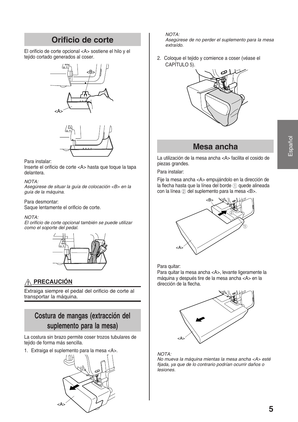 Orificio de corte, Mesa ancha | Brother 4234D User Manual | Page 47 / 80