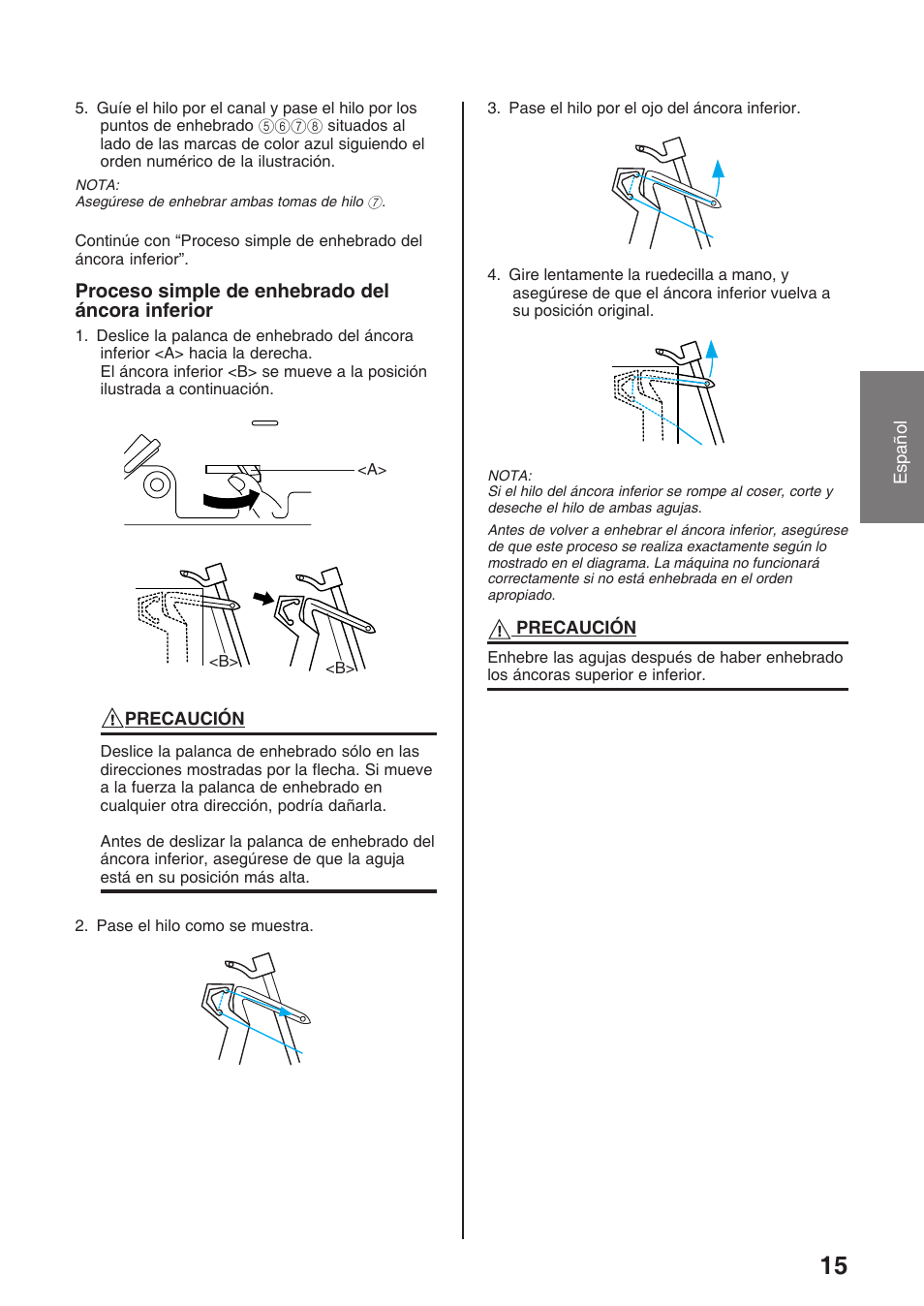 Proceso simple de enhebrado del áncora inferior | Brother 4234D User Manual | Page 57 / 80