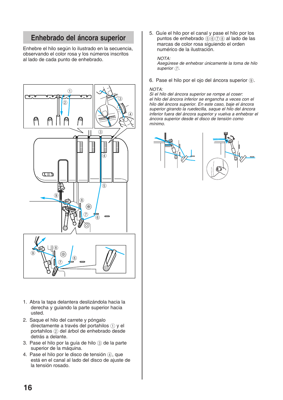Enhebrado del áncora superior | Brother 4234D User Manual | Page 58 / 80