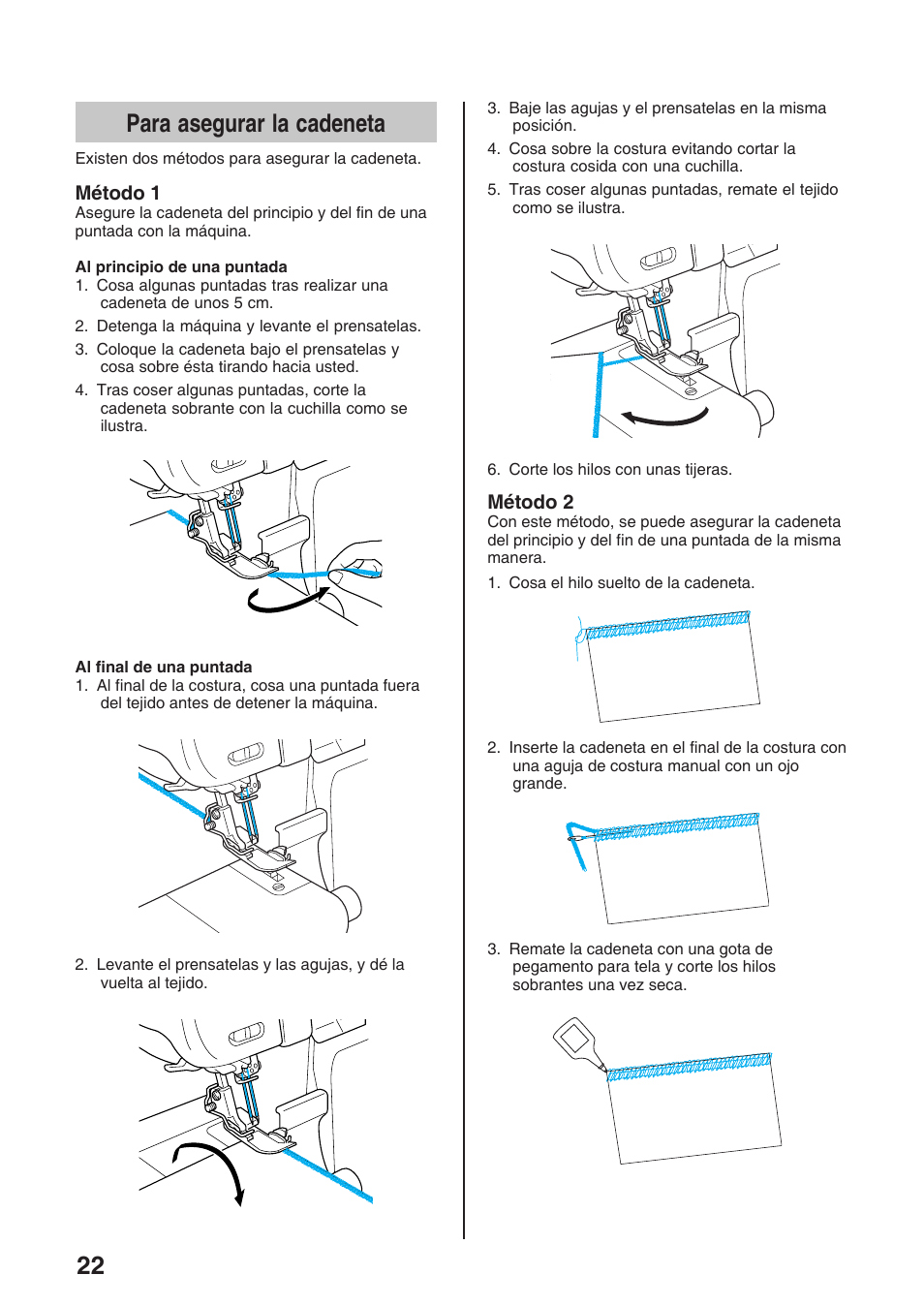 22 para asegurar la cadeneta | Brother 4234D User Manual | Page 64 / 80