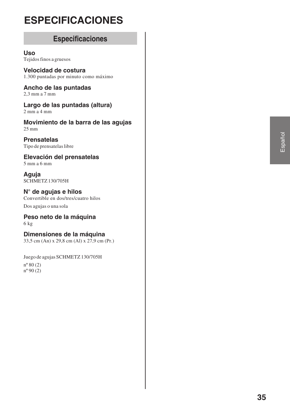 Especificaciones | Brother 4234D User Manual | Page 77 / 80