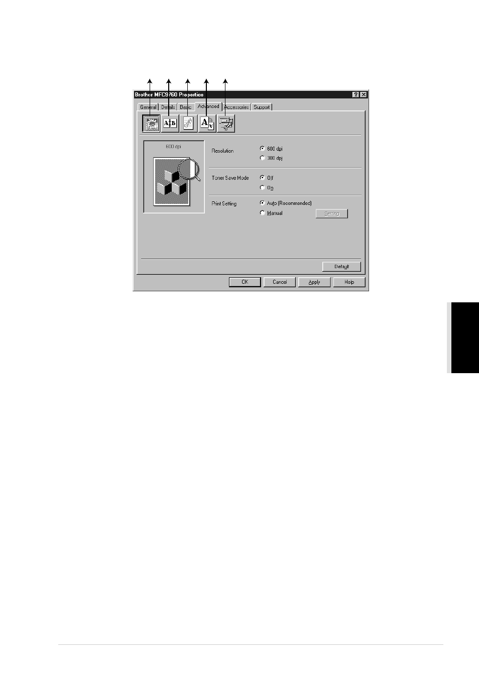 Advanced tab | Brother MFC-9760 User Manual | Page 39 / 109
